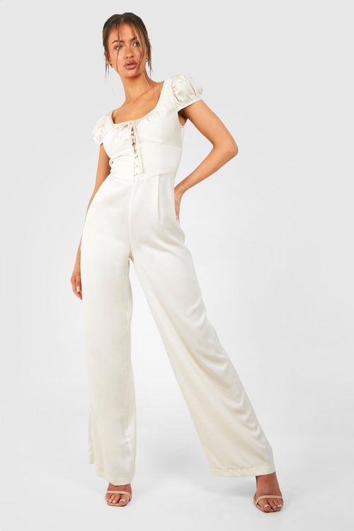 Womens Button Down Jumpsuit -...