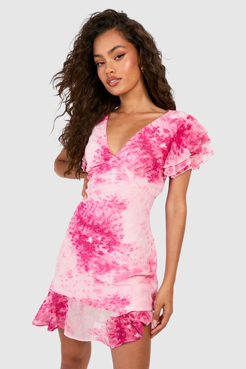 Womens V Neck Floral Ruffle...