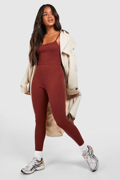 Cotton Rib Split Hem Skinny Jumpsuit