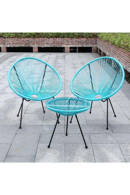 3Pcs Garden Rattan Egg Chair Coffee Table Set