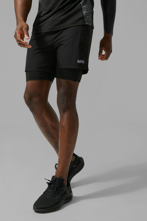 Mens Black Man Active Performance 5inch 2-in-1 Shorts, Black, £13.20