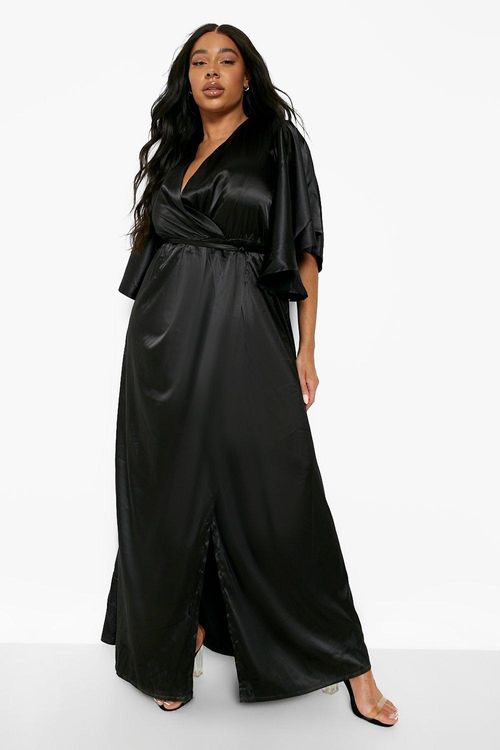 Plus Angel Sleeve Satin Maxi Dress