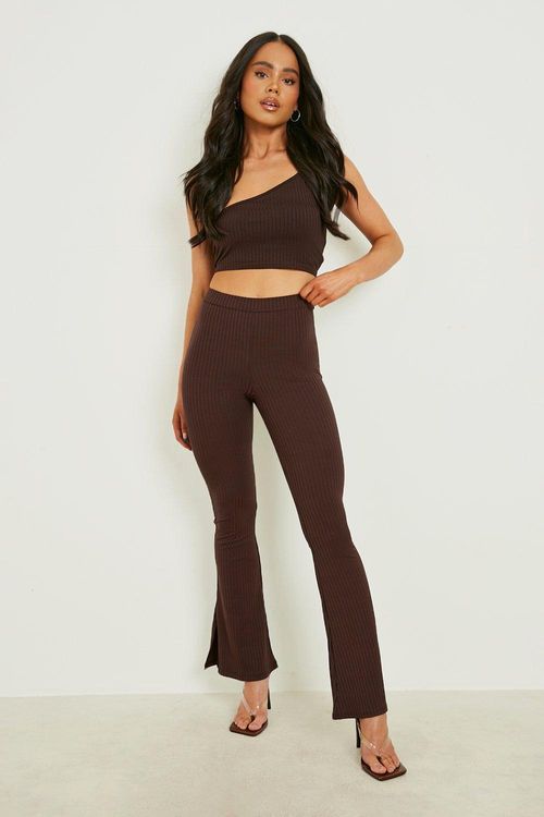 Dark Chocolate Split Hem Flared Trousers