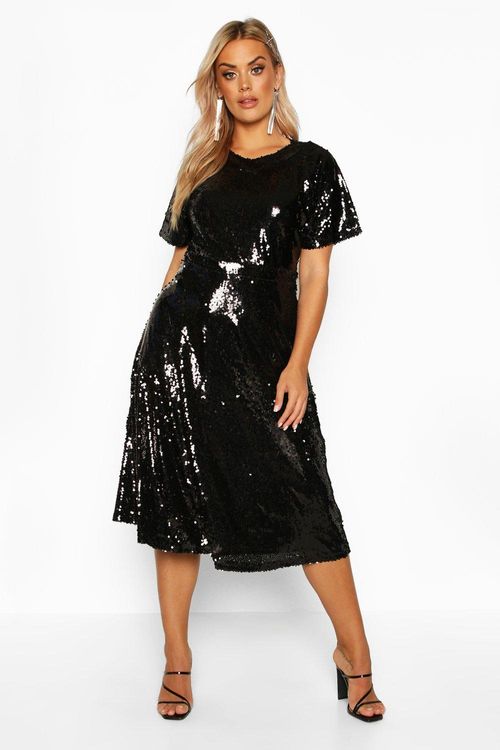 Women's Plus Sequin Wrap Skater Dress