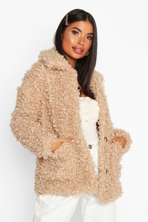 Womens Petite Faux Teddy Fur...