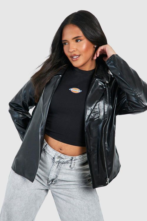 Plus Size Leather Look Biker Jacket