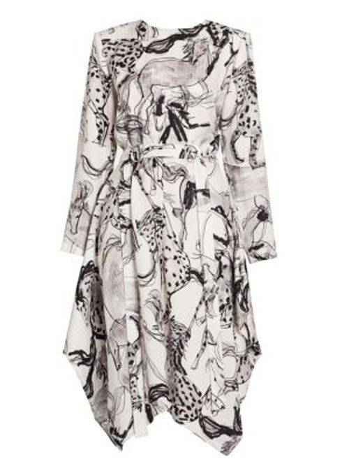 Belted Horse-Print Silk Dress