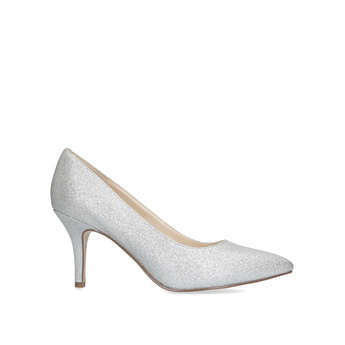 Nine West Flagship 75 Metallic Silver Mid Heel Court Shoes