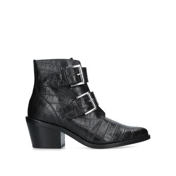 kurt geiger denny black croc effect black ankle boots with buckle detail