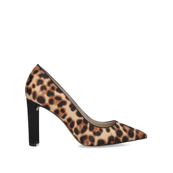 leopard print block heel court shoes