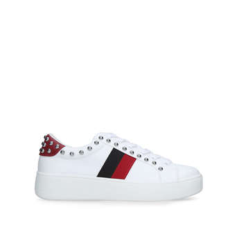 Steve Madden Belle White Studded Lace Up Trainers Compare