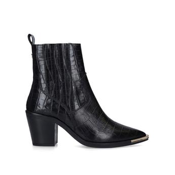 kurt geiger denny black croc effect black ankle boots with buckle detail