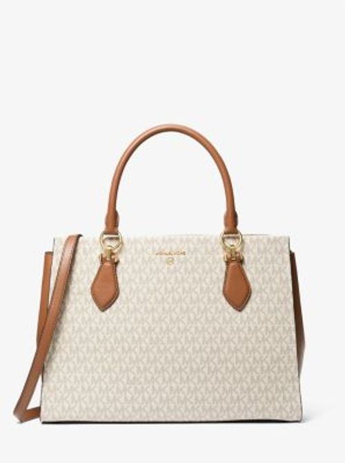 Michael Kors Edith Signature Logo Large Open Tote Bag - Vanilla/Acorn