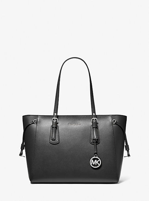 MK Voyager Medium Crossgrain Leather Tote Bag - Black - Michael Kors