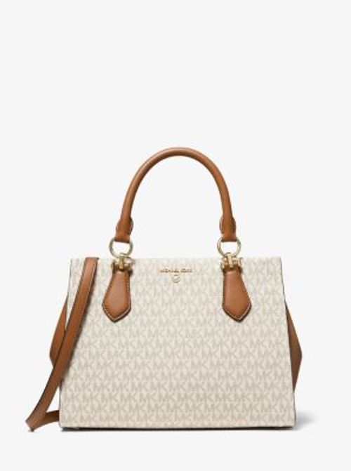 Michael Kors Edith Signature Logo Large Open Tote Bag - Vanilla/Acorn