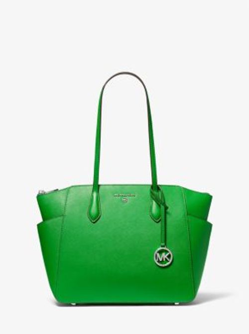 Michael Kors Marilyn Medium Saffiano Palm Green Leather Top Zip