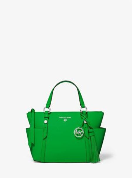 Michael Kors Marilyn Medium Saffiano Palm Green Leather Top Zip Tote Bag