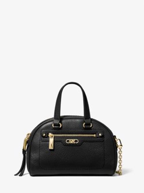 Michael Kors Emilia Small Satchel Crossbody Bag Black Pebbled Leather 