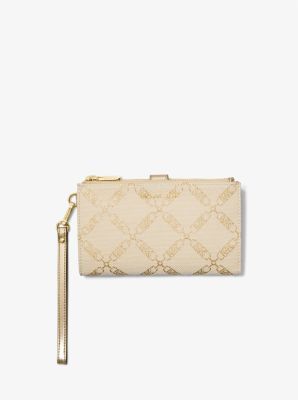 MK Adele Metallic Empire Logo Jacquard Smartphone Wallet Pale