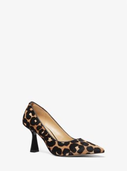 Michael Kors Lawson Leather Leopard Print Calf Hair Peep Toe Shooties