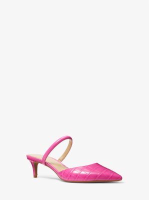 MK Jessa Flex Crocodile Embossed Leather Kitten Mule Cerise