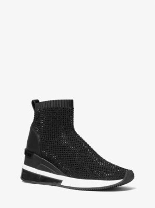 Mk Skyler Crystal Embellished Metallic Stretch Knit Sock Sneaker Silver Michael Kors 220 00 Victoria Leeds