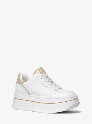 MK Hayes Leather Platform Trainers Pale Gold Michael Kors