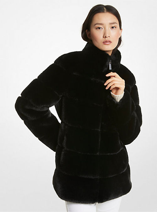 MK Quilted Faux Fur Coat -...