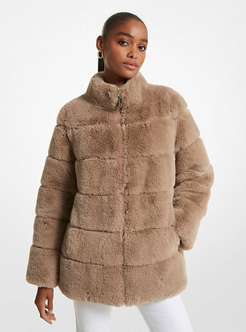 MK Quilted Faux Fur Coat -...