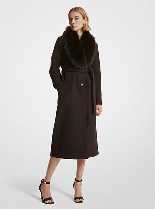 MK Faux Fur Trim Wool Blend...