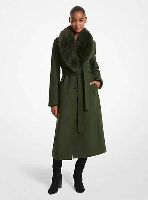 MK Faux Fur Trim Wool Blend...