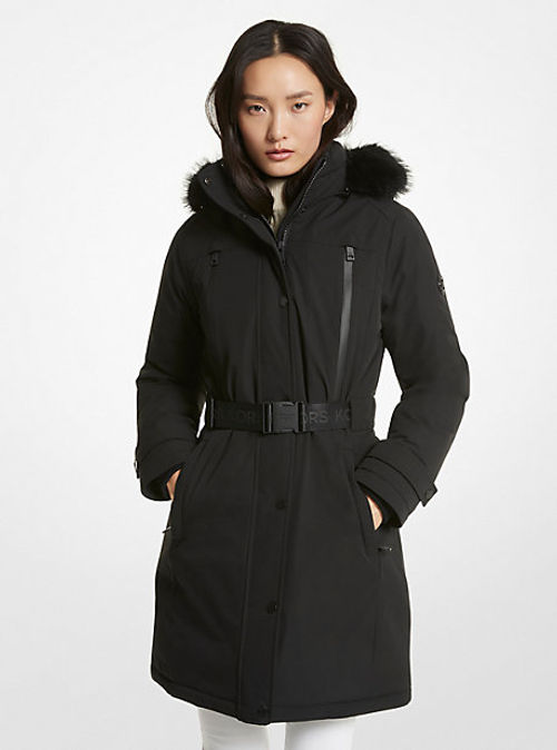 MK Faux Fur Trim Belted Parka...