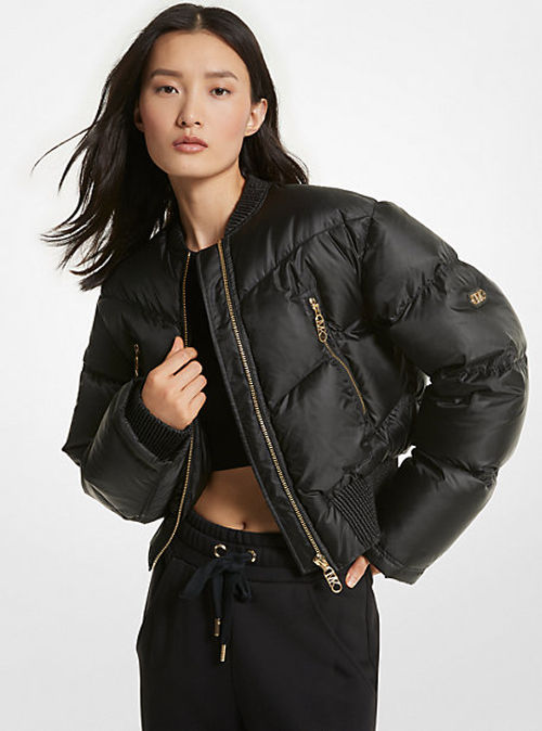 MK Satin Ciré Quilted Bomber...