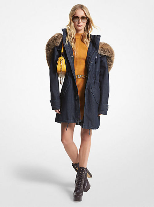 MK Faux Fur Trim Denim Anorak...