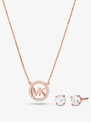 Michael Kors Jewellery Michael Kors Premium Sterling Silver Rose Gold Tone  Open CZ Heart 7 x 7mm Stud Earrings  Jewellery from Faith Jewellers UK