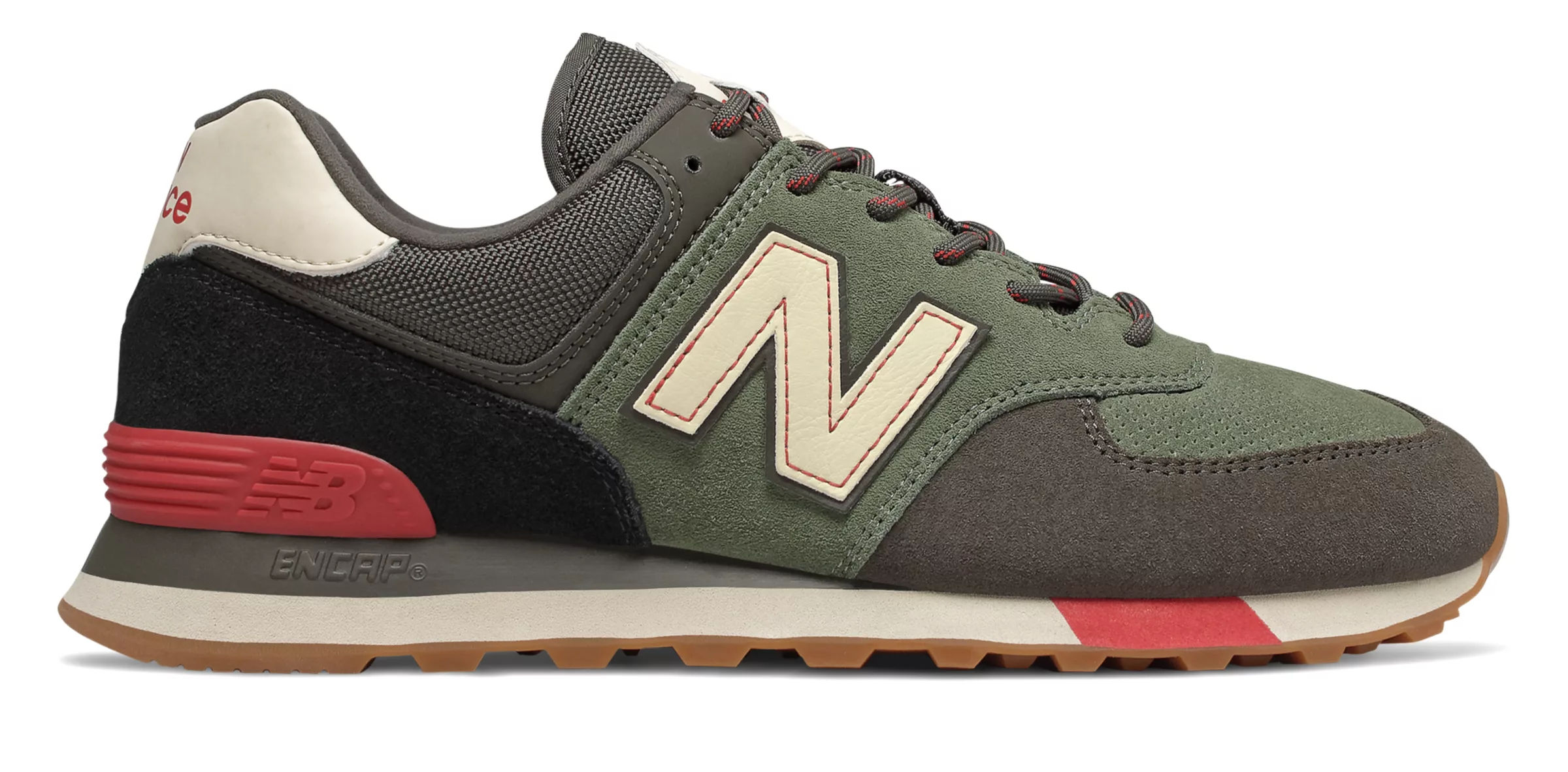 new balance 574 camo green with team red