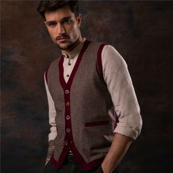 Magee 1866 Red Darney Tweed Knitted Waistcoat