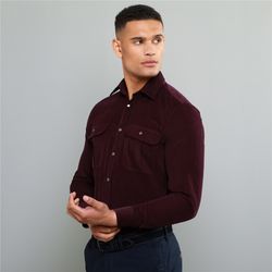 Magee 1866 Maroon Drumbar Needlecord Tailored Fit Shirt