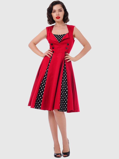 Red Vintage Dress Polka Dot...