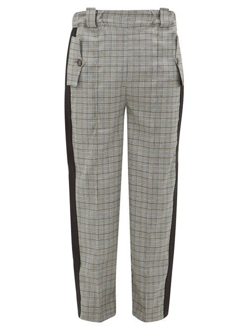 mens checked trousers with side stripe