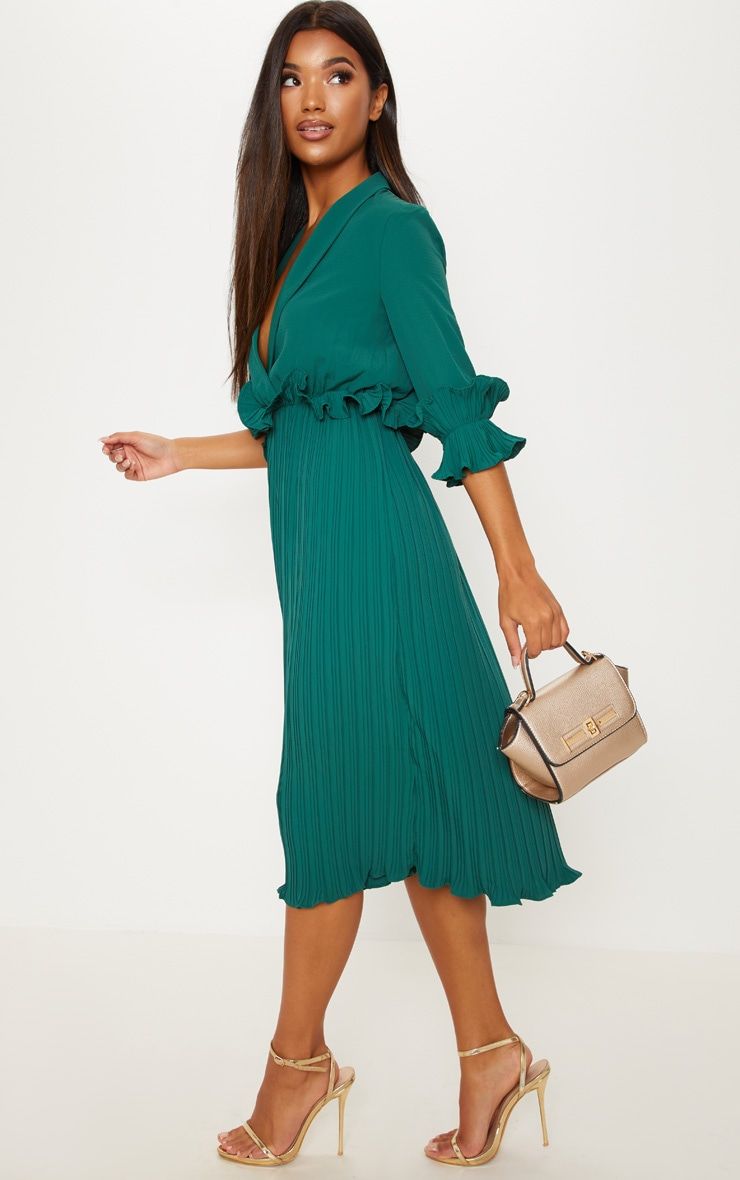 emerald green plunge lace open back midi dress