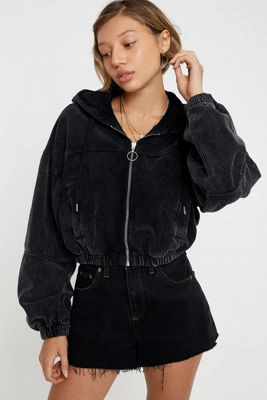 corduroy hooded cropped jacket