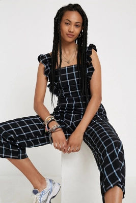uo emerson gingham ruffle jumpsuit