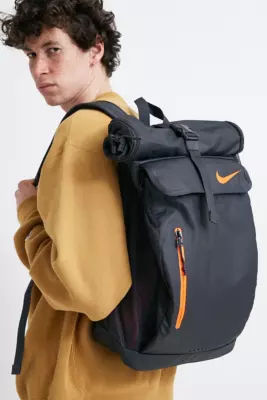 nike black all over logo roll top backpack