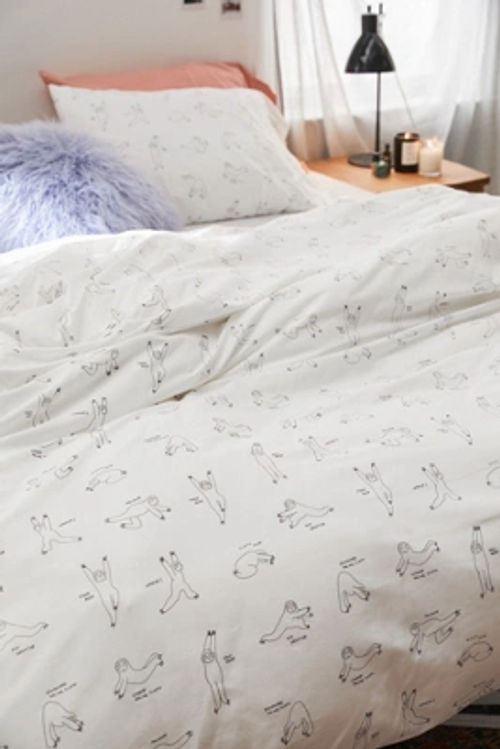 Yoga Sloth Duvet Cover Set White Single At Urban Outfitters