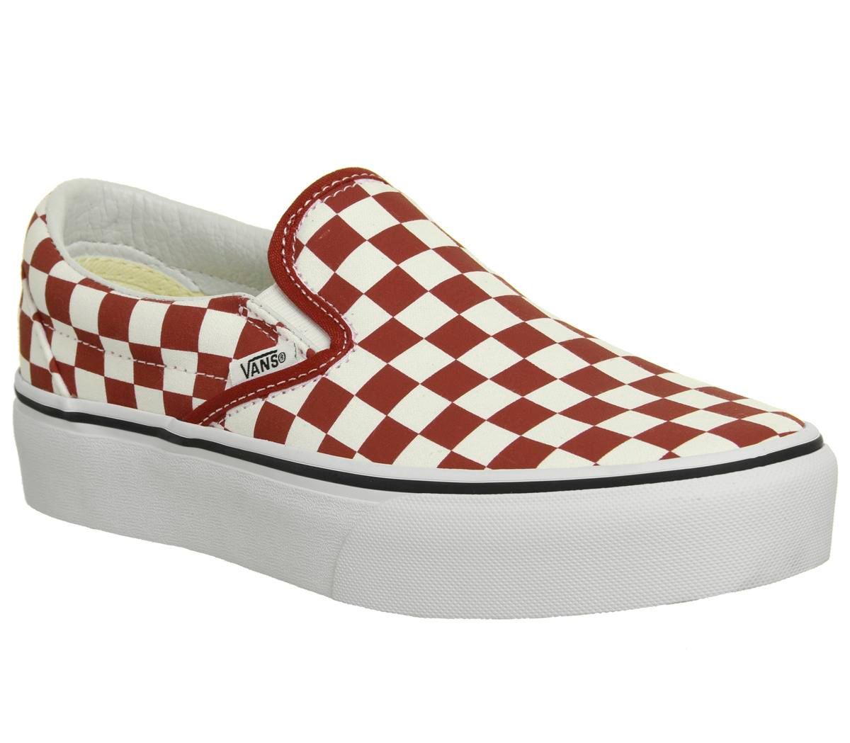 red checkerboard platform vans