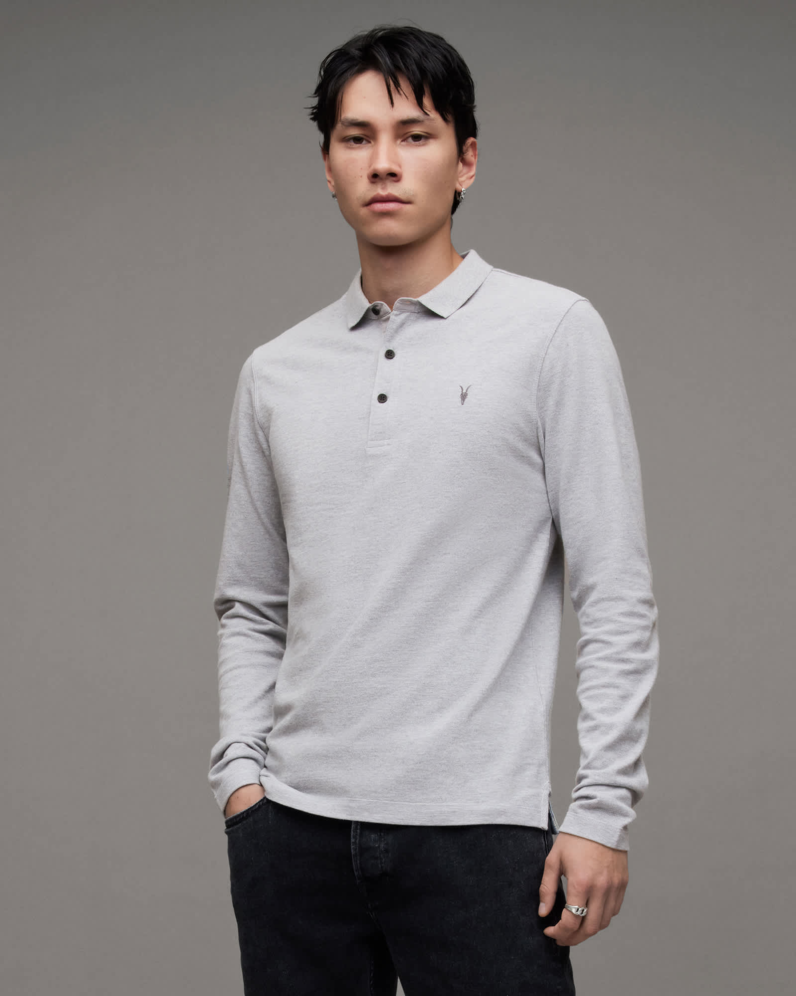 All Saints Reform Long Sleeve Polo Top 