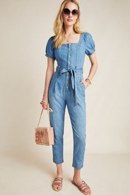 pilcro belted denim jumpsuit