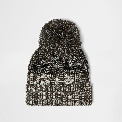 mens khaki bobble hat