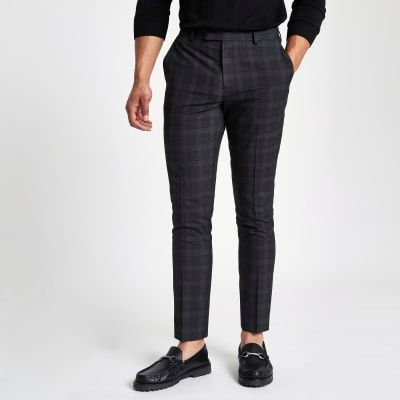 grey check skinny fit trousers